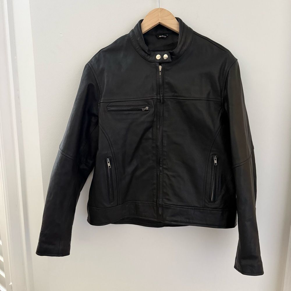 Mossi Leather Jacket Motorcycle Black Moto Style Coat 14